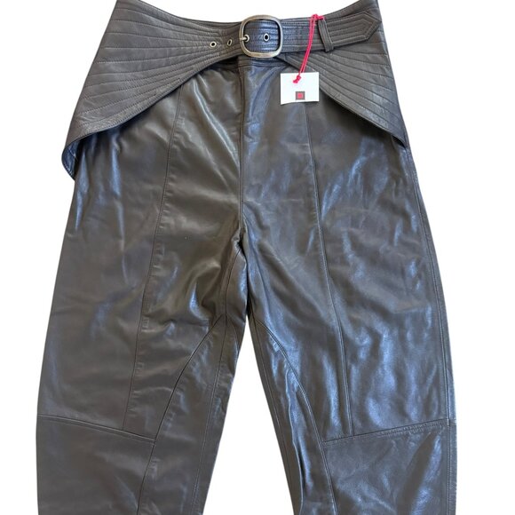 ZARA SRPLS Sheepskin Leather Barrel Leg Buckled Waist Chocolate waist 32"-NWT - Picture 1 of 14